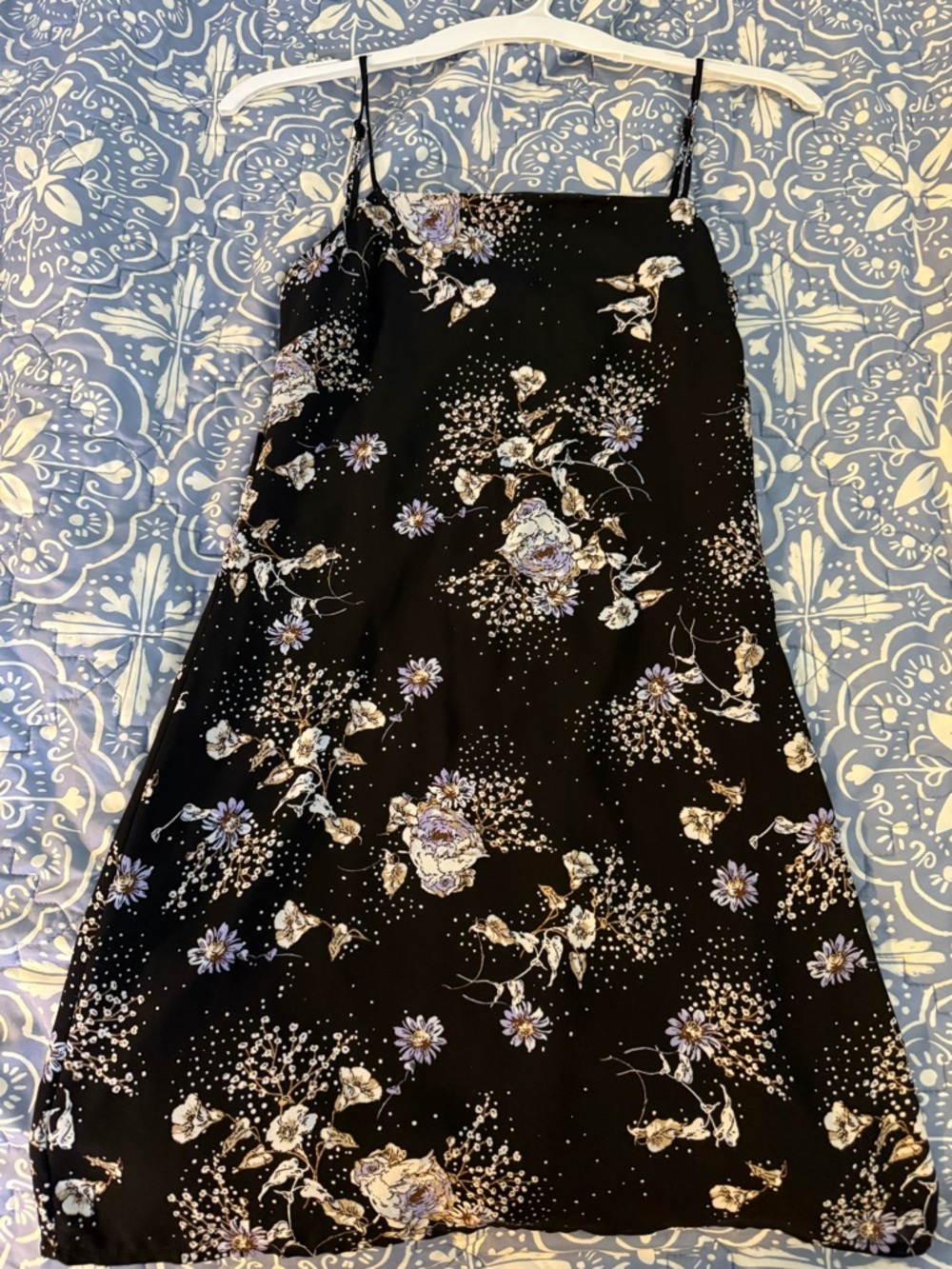 Black Floral Slip Dress with Lavender Accents